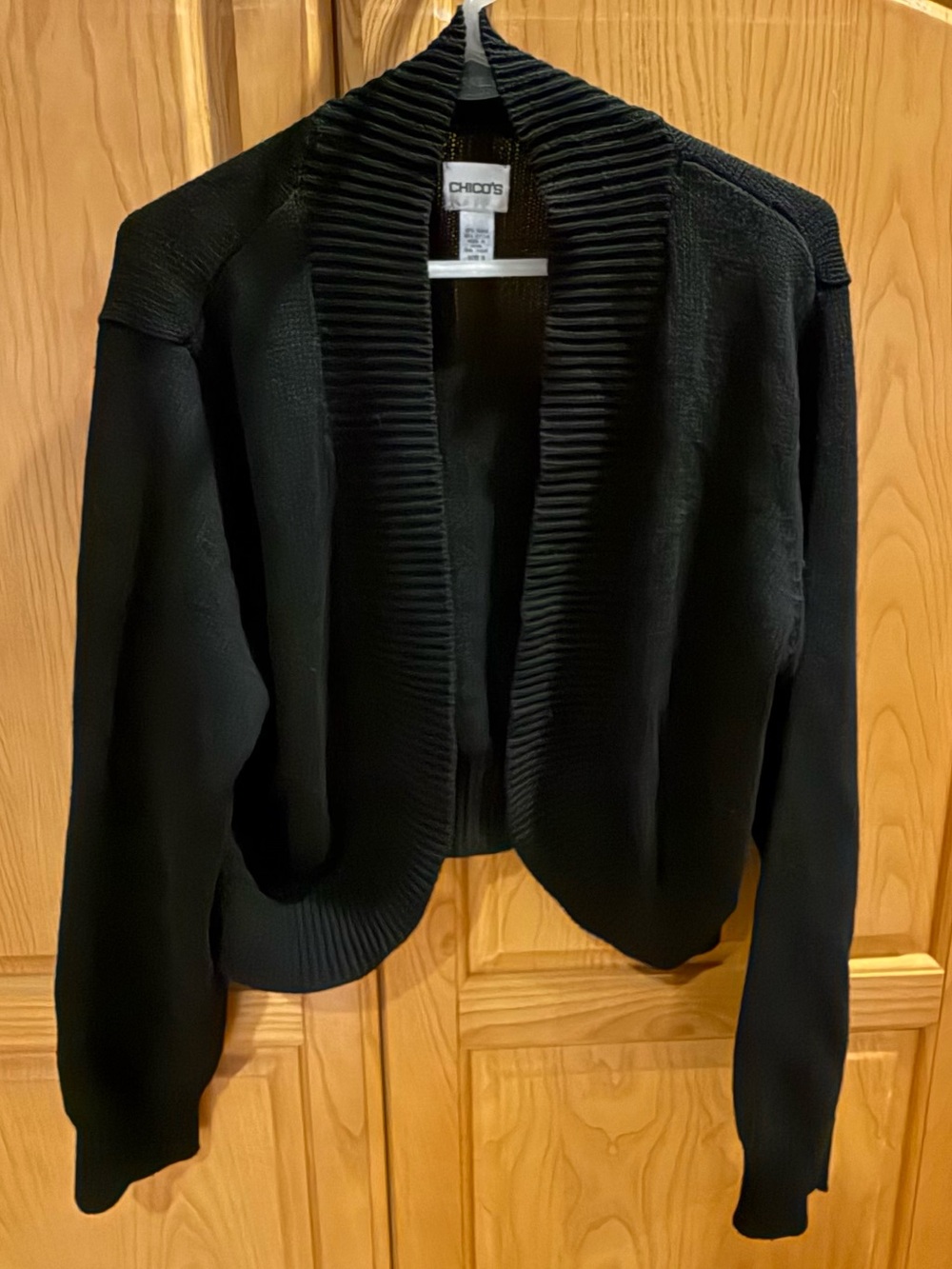 Chico's Black Shrug Sweater Knit Open Front Long Sleeve Size 3/XL